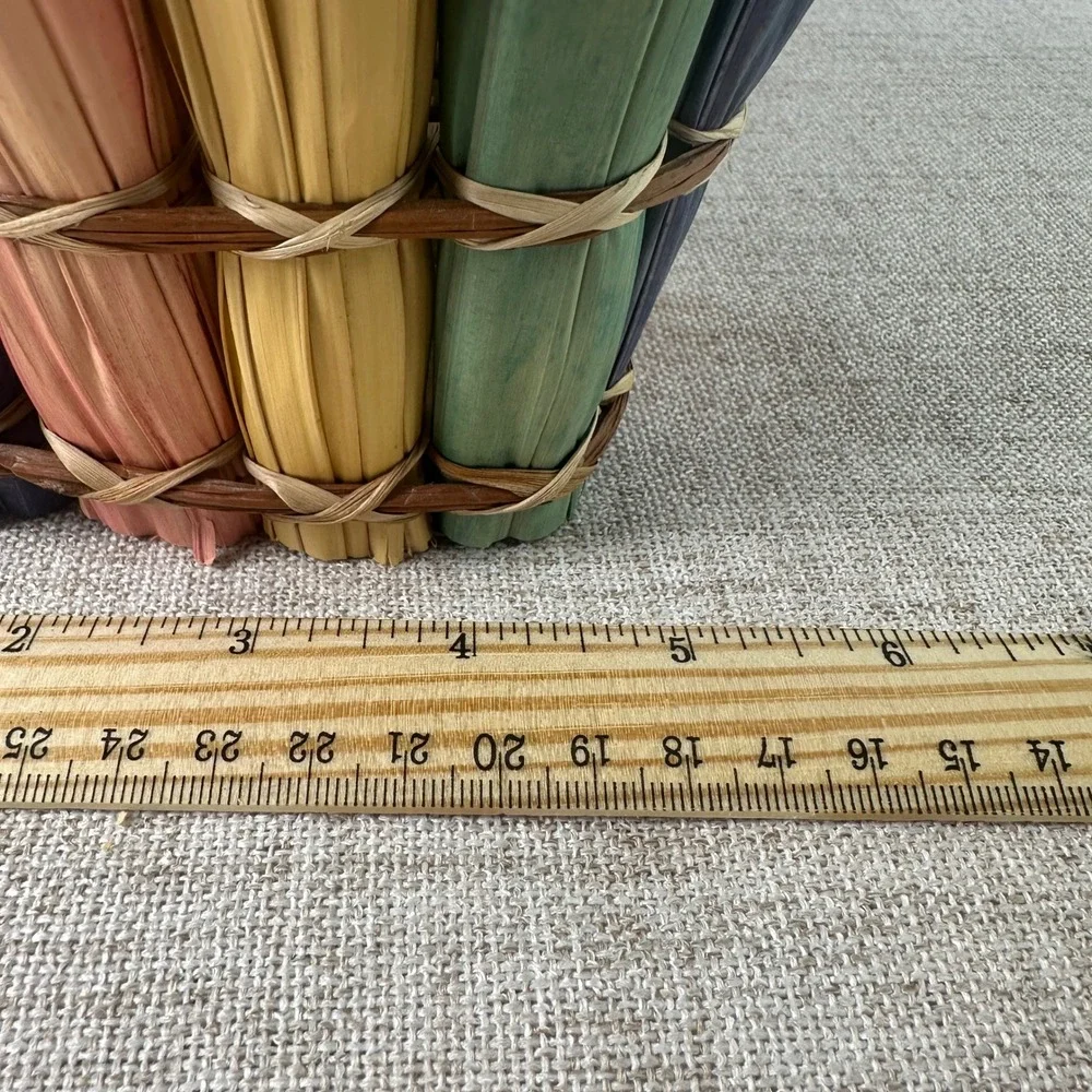 Handmade Woven Twig Planter Cachepot w/ Colorful Palm Leaf Accents